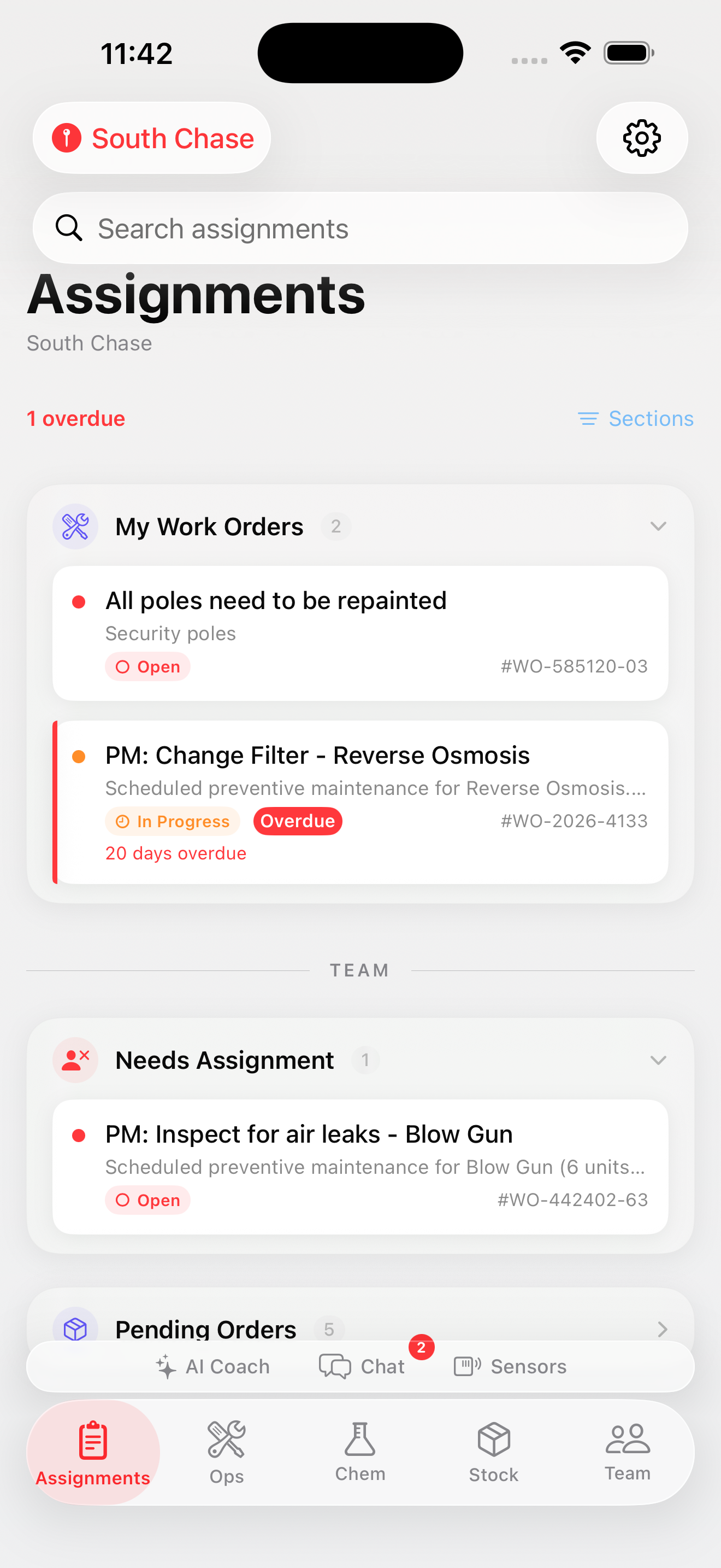 iOS — Assignments inbox with priorities and due times