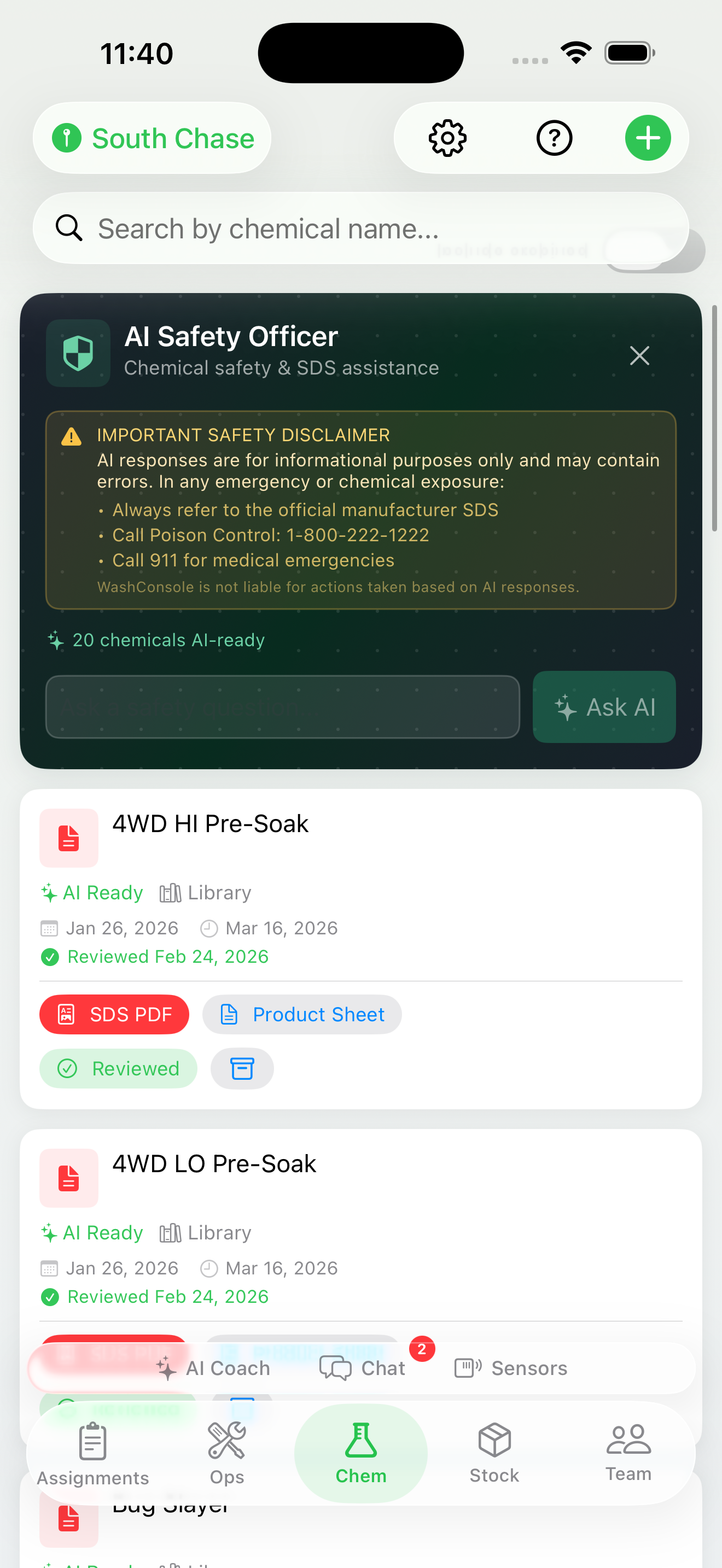 iOS — Chemical library with safety data sheet access