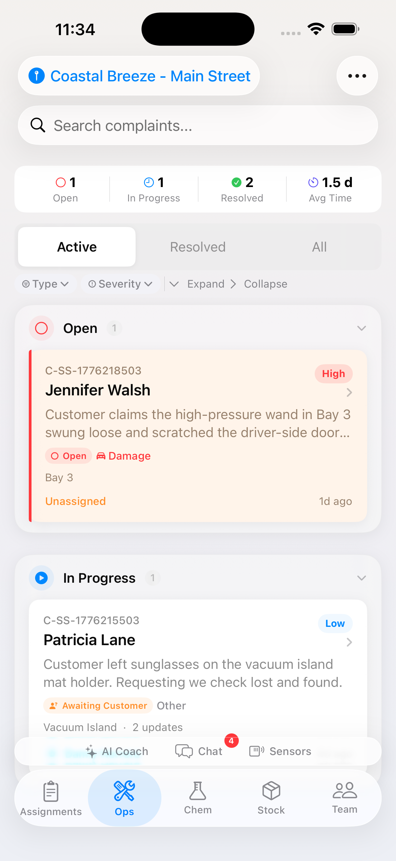 iOS — Customer complaint intake and tracking
