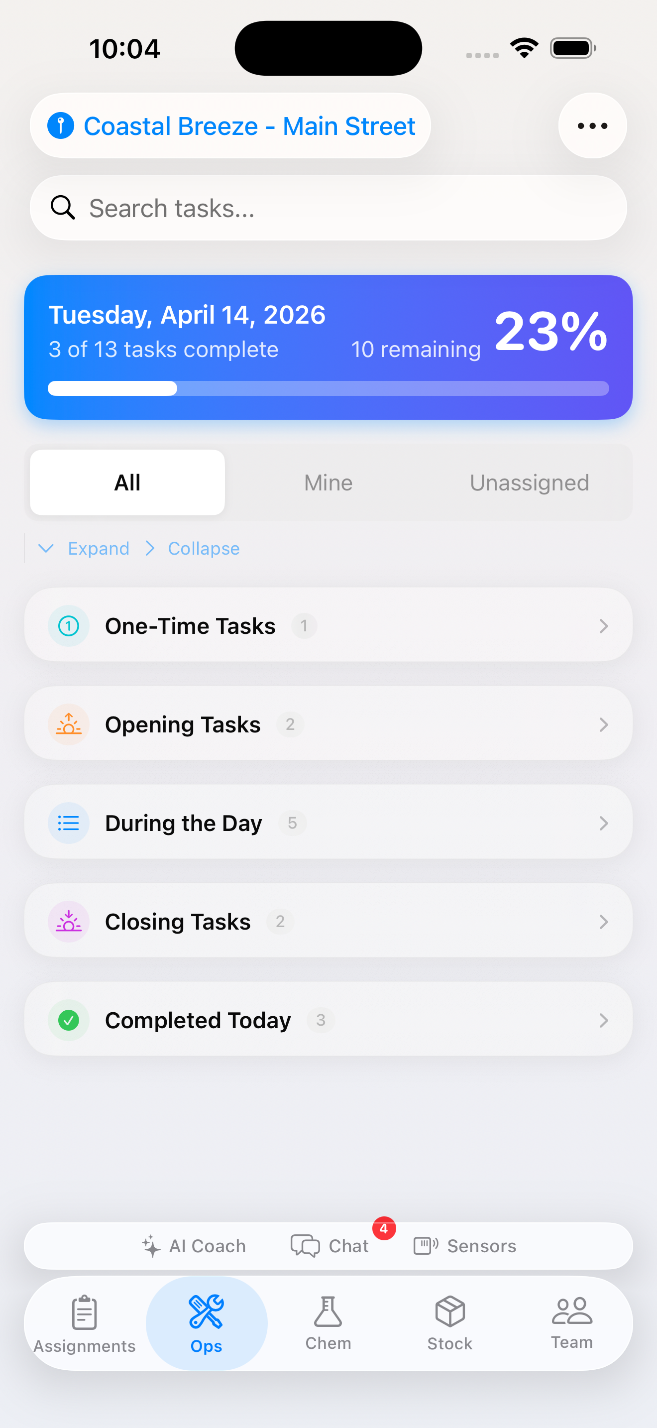 iOS — Daily task list with completion checks