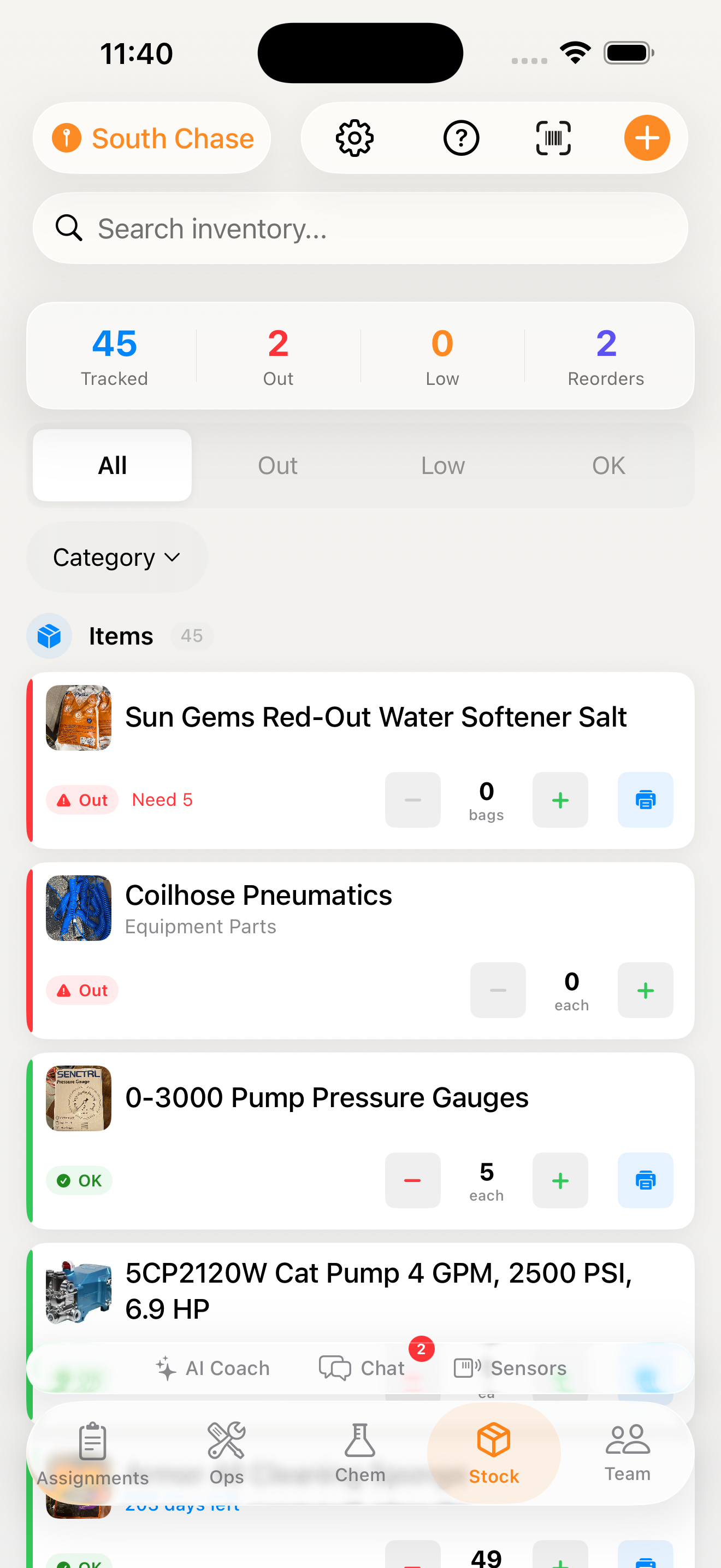 iOS — Inventory levels with low-stock indicators
